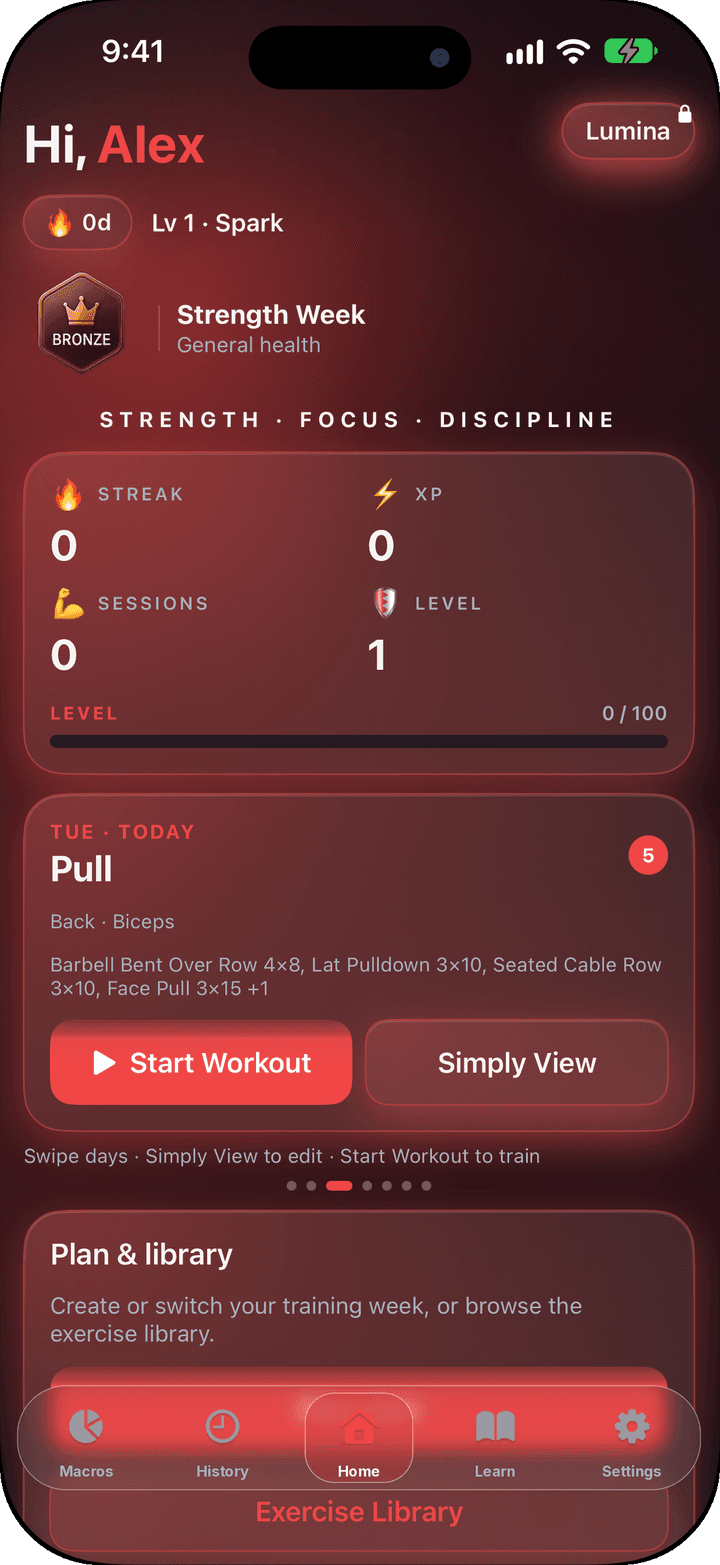 FitLumina Home screen