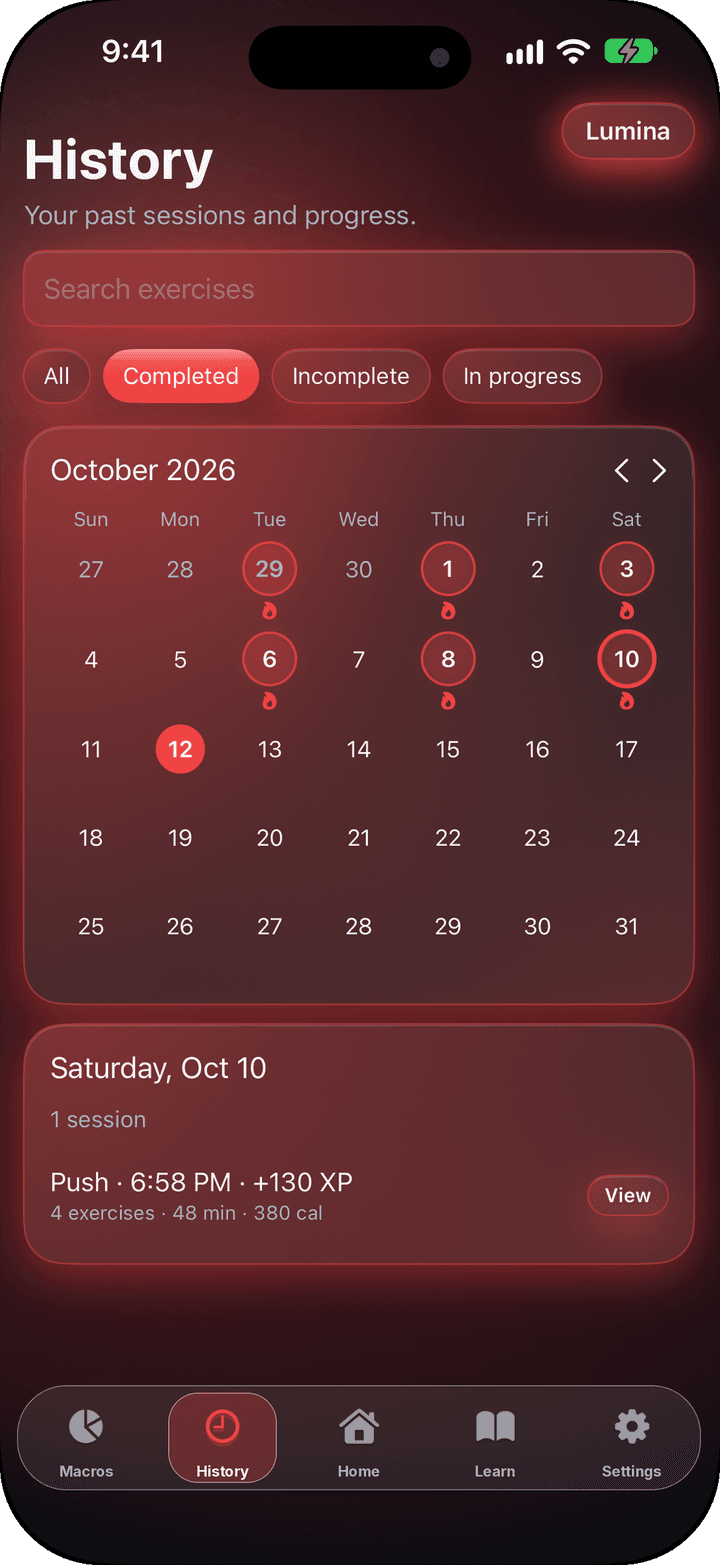 Workout history screen